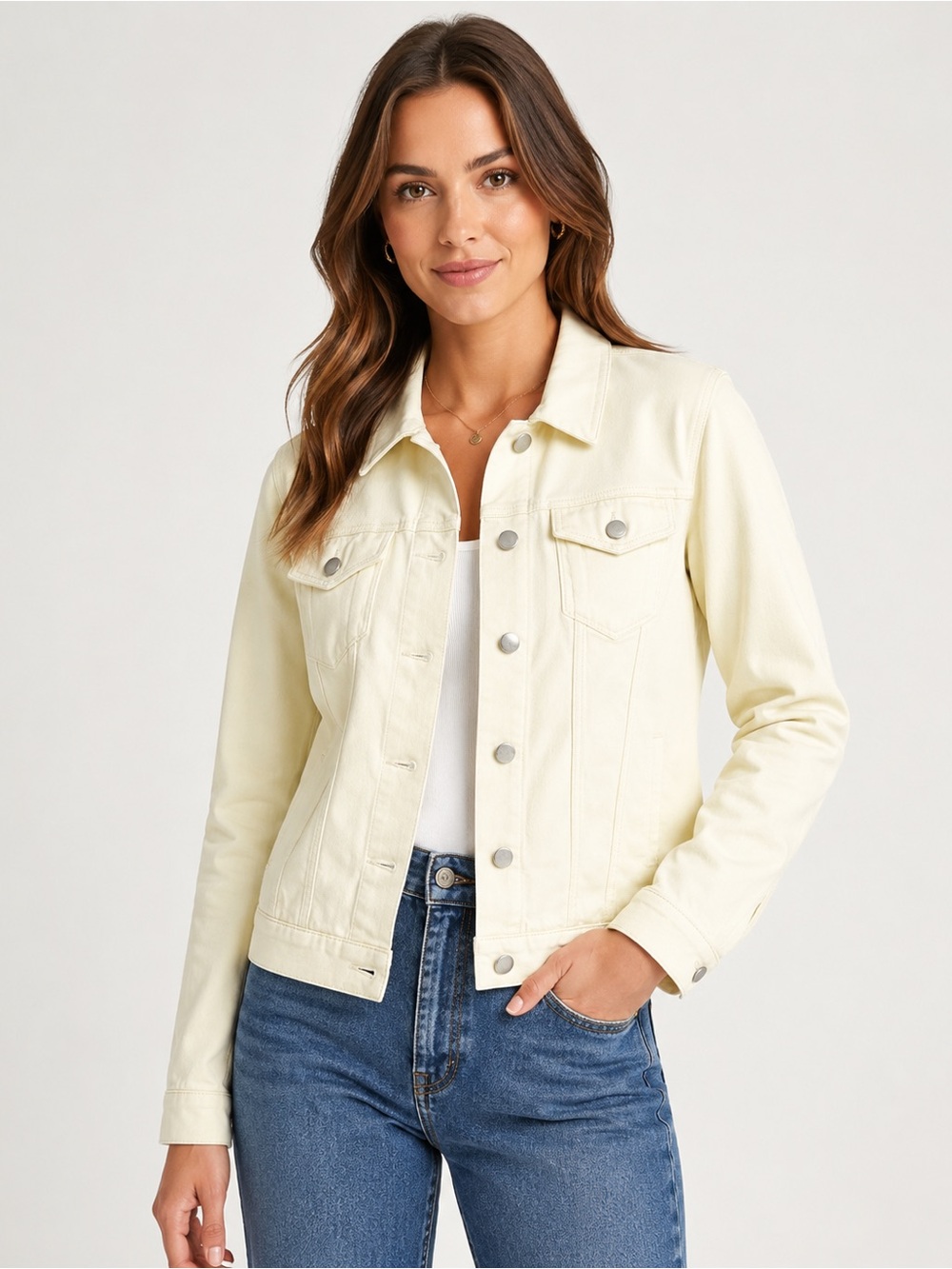 Bandolino Soft Stretch Denim Jacket Relaxed Fit Butter Yellow Euro Summer XLarge